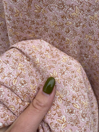 Pink Butter Yellow Ditsy Floral Soft Rayon Crepe "Jessica's Garden"