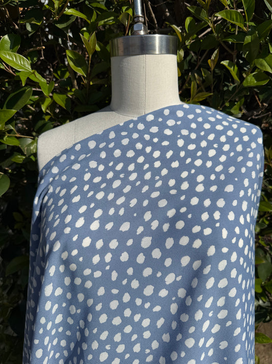 Dust Blue White Abstract Dot Print Polyester Wool Dobby Crepe "Sally's Blue Chip "
