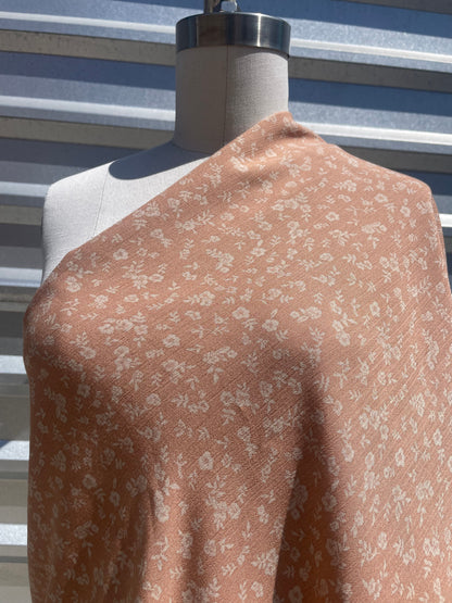 Tan Beige Floral Soft Rayon Crepe "Charlotte Ann"