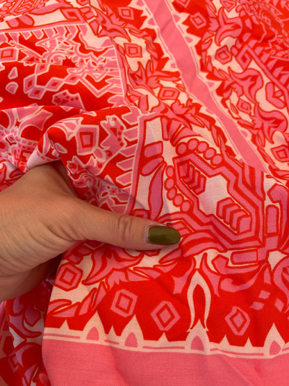 Pink White  Abstract Bandana Large Panels Rayon Challis "Ready for Palm Springs"