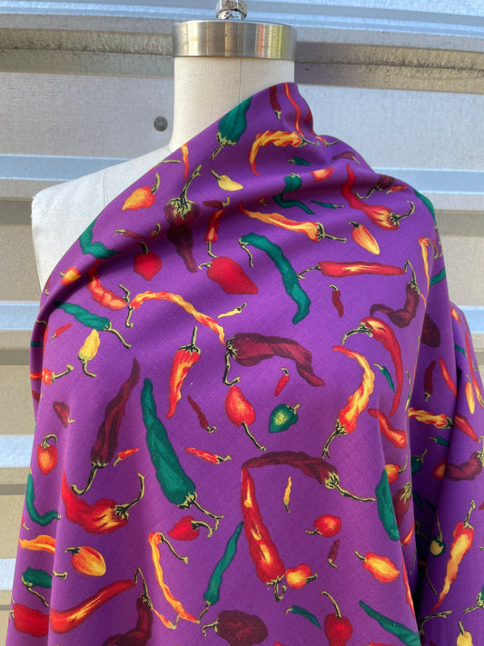 Chili Pepper Southwest Vintage 90's Purple Red Yellow Cotton/Poplin 'Tias Spicy Salsa'