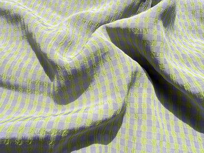 Lime Green Lavender Purple Gingham Plaid Vintage Rayon Crepe Woven ‘Rugrat Picnic'