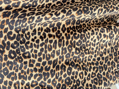 Tan Black Leopard Print Rayon Crepe Woven ‘Sweet Kitty'