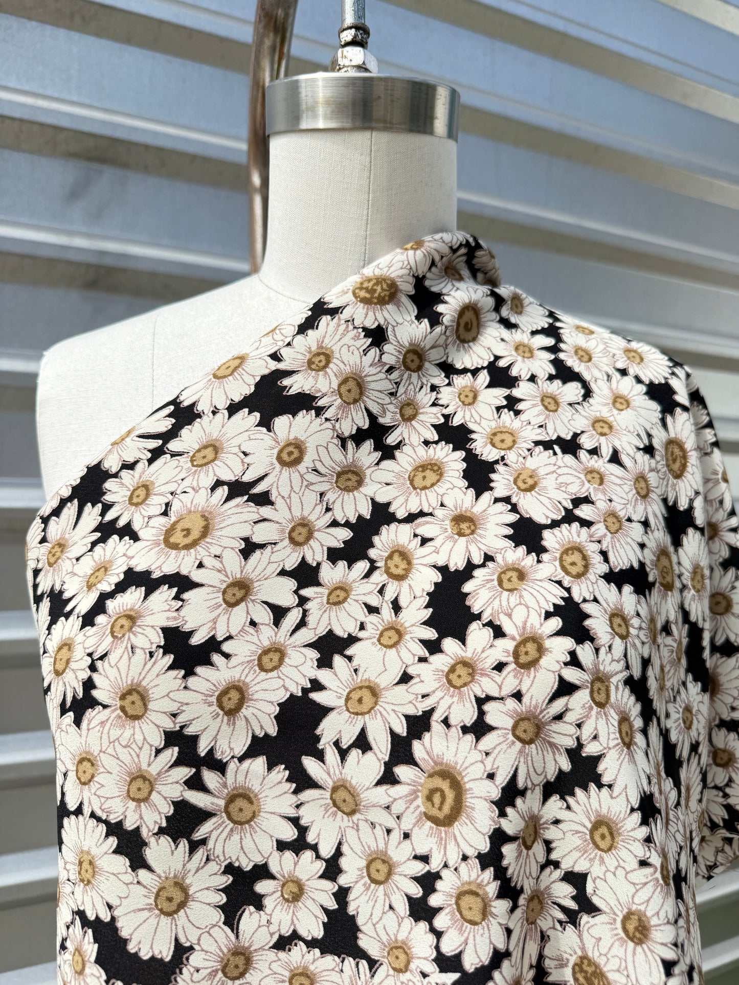 Black White Daisy Rayon Crepe "Little Daisy"
