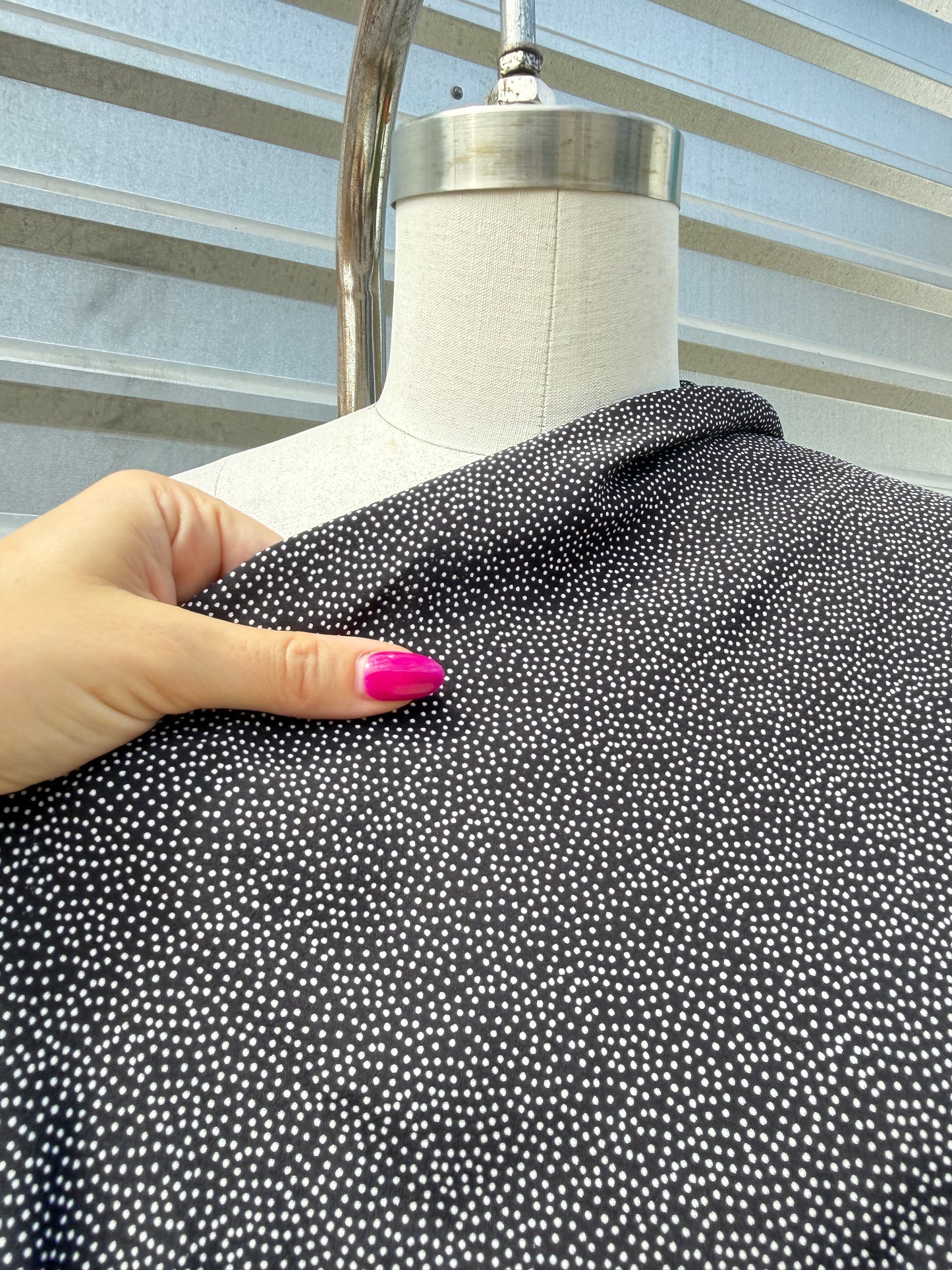 Black White Ditsy Dot Rayon Crepe "Ditsy Noir"