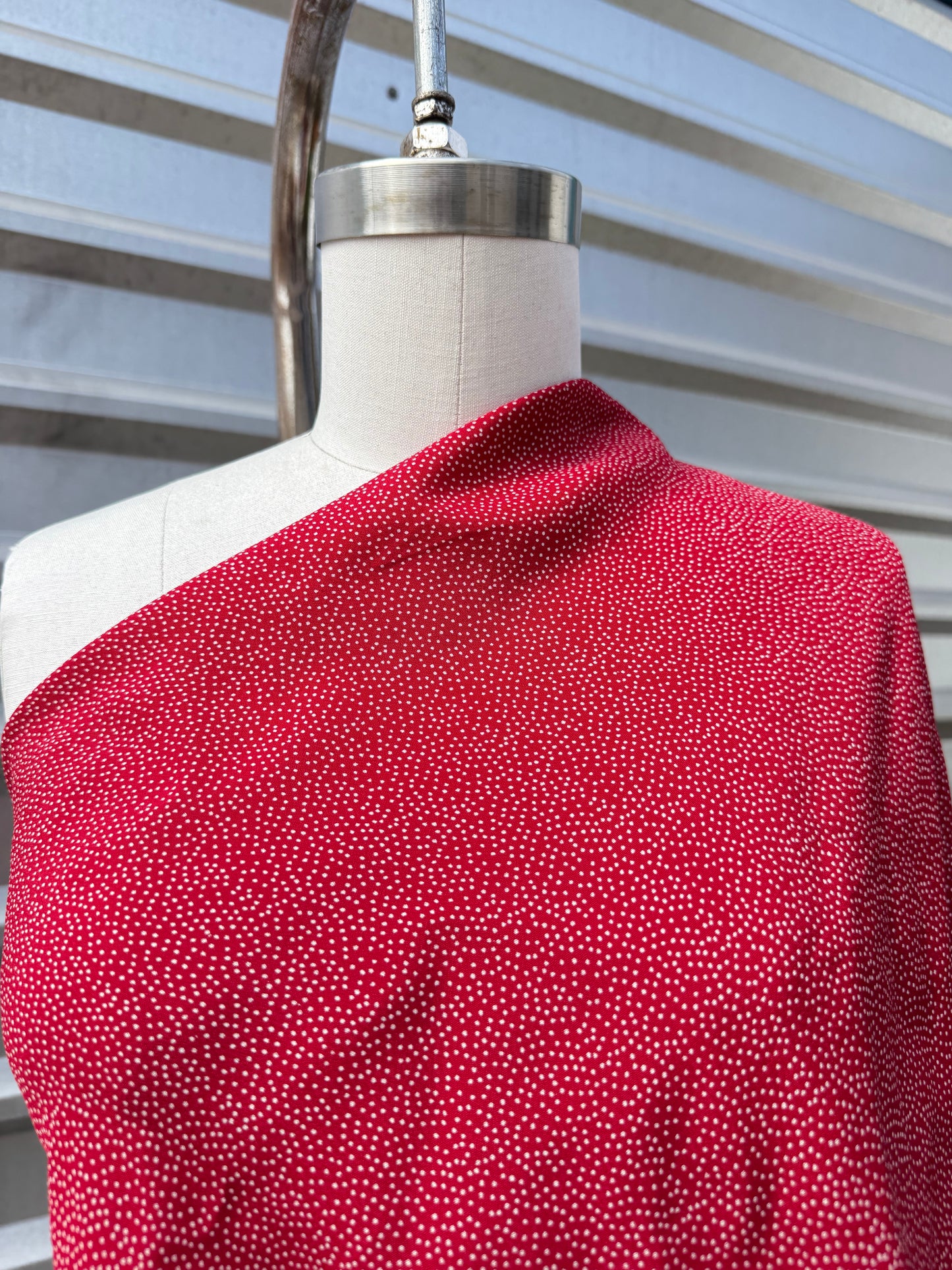 Red White Ditsy Dot Rayon Crepe "Ditsy Ruby"
