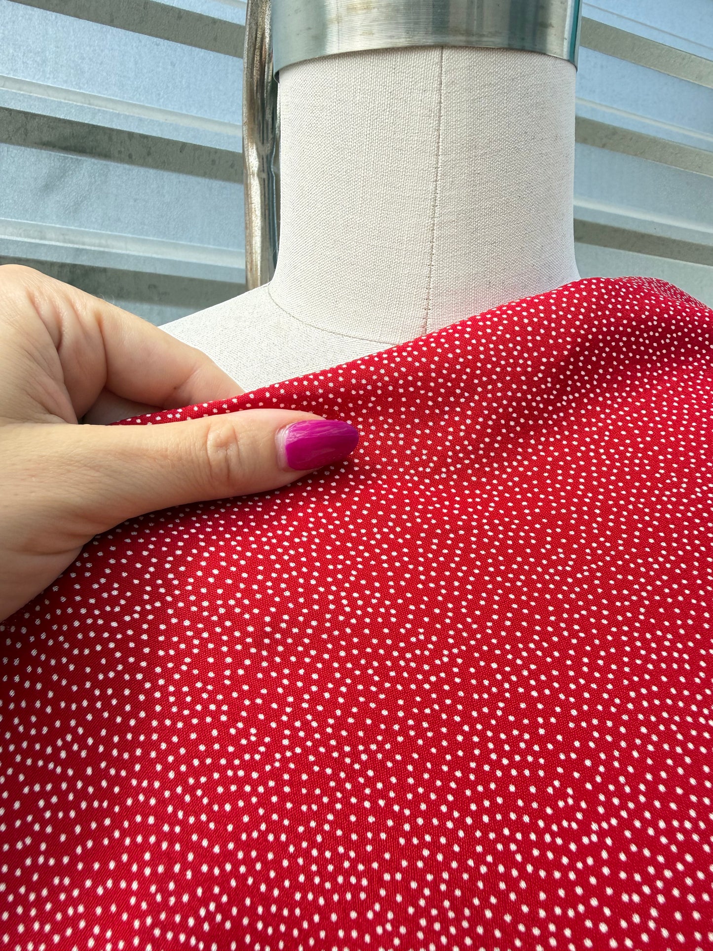Red White Ditsy Dot Rayon Crepe "Ditsy Ruby"