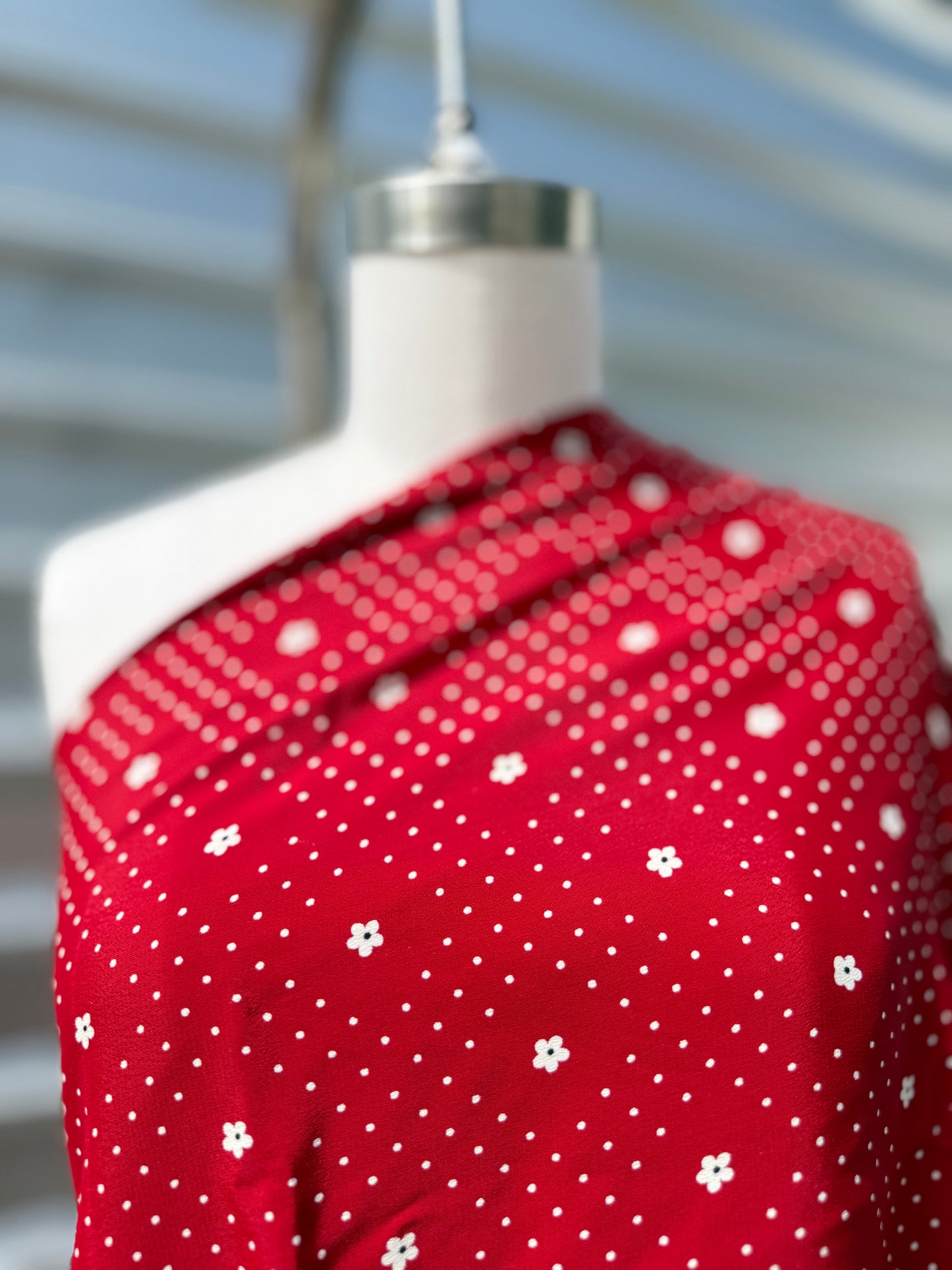 Red White Daisy Polkadot Rayon Crepe "Lazy Linda"