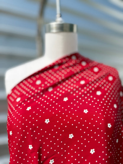 Red White Daisy Polkadot Rayon Crepe "Lazy Linda"
