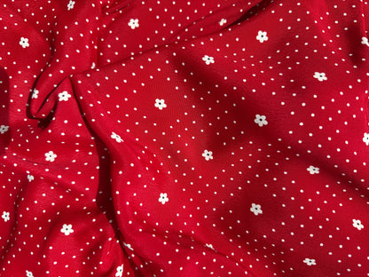 Red White Daisy Polkadot Rayon Crepe "Lazy Linda"
