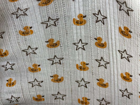 Cream Yellow Duck  Star Print Pointelle Vintage Cotton Jersey "Lucky Duck"