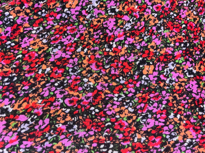Pink Red Coral Black Ditsy Floral Cotton Vintage Jersey "Baddie Garden"