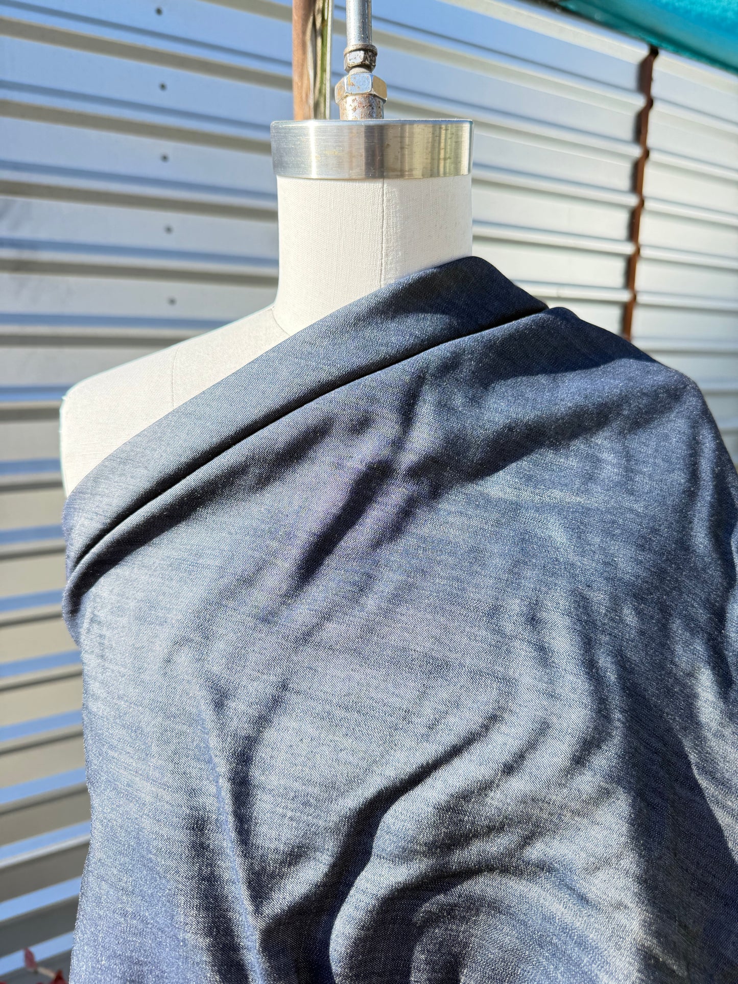 Lightweight Denim Shirting Medium Blue Tencel Cotton Woven "Whitney"