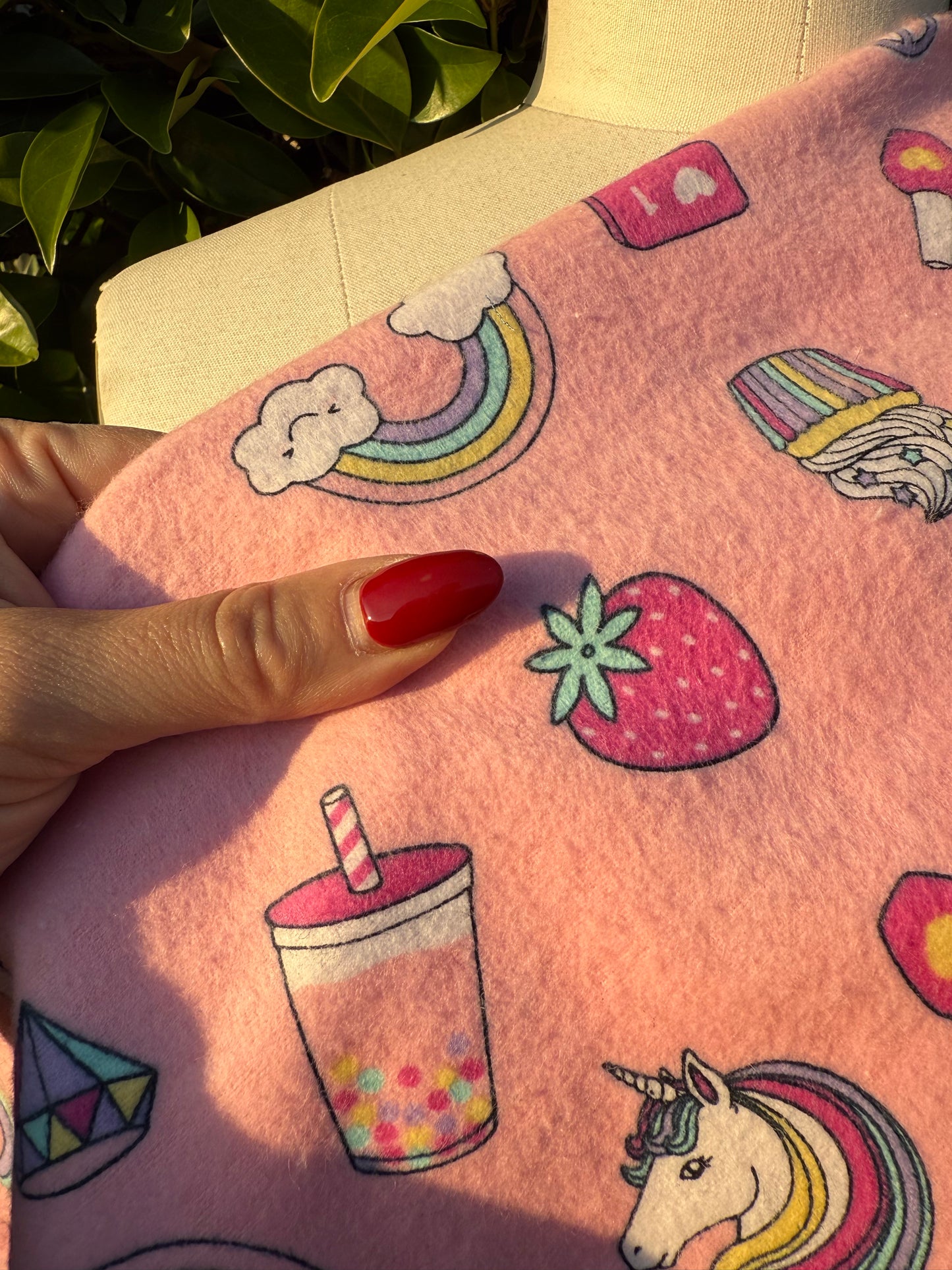 Pink Purple Yellow Red White Blue Star Unicorn Candy Boba Strawberry Nail Polish Rainbow Lipstick Donut Smiley Face Floral Diamond Peace Sign Cotton Flannel "Girly Pop"