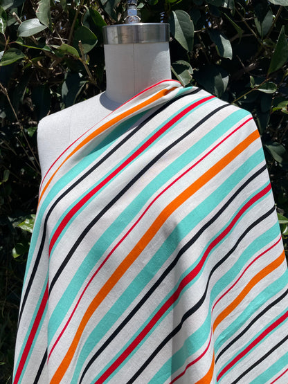 Orange Red Mint Multi Stripe Summer Resort Rayon Challis " Summer Mint"