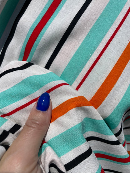 Orange Red Mint Multi Stripe Summer Resort Rayon Challis " Summer Mint"