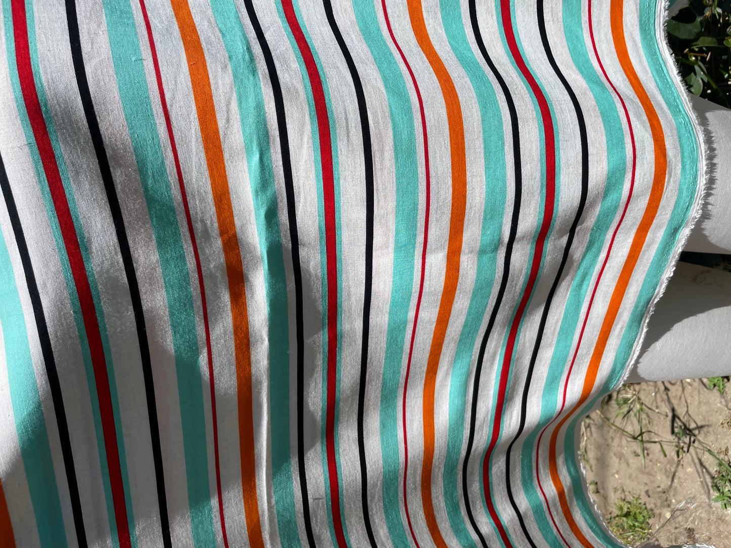 Orange Red Mint Multi Stripe Summer Resort Rayon Challis " Summer Mint"