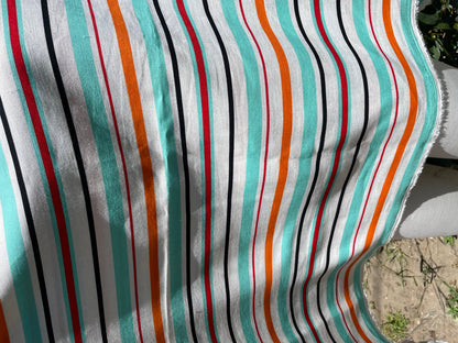 Orange Red Mint Multi Stripe Summer Resort Rayon Challis " Summer Mint"