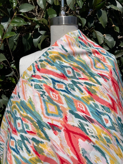 Southwest Watercolor Multi Color Ikat  Cotton Spandex Poplin "Santa Fe Sunset"