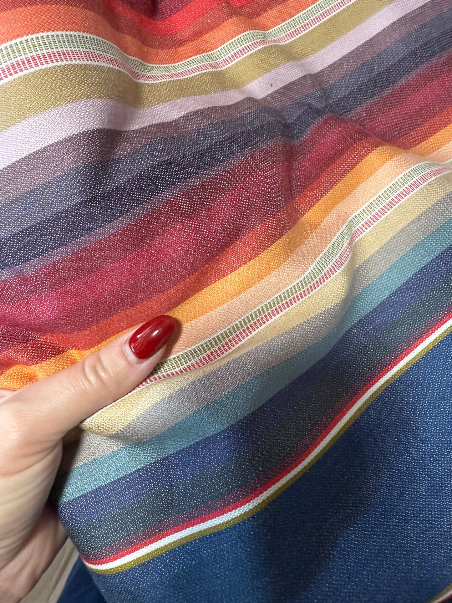 Denim Blue Red Purple Green Southwest Stripe Cotton Woven "North Jackson"