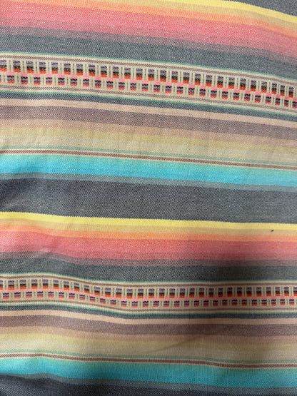 Tan Blue Orange Turquoise Southwest Stripe Cotton Woven "Easy Trail"