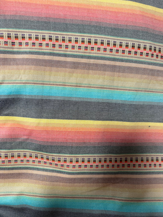 Tan Blue Orange Turquoise Southwest Stripe Cotton Woven "Easy Trail"