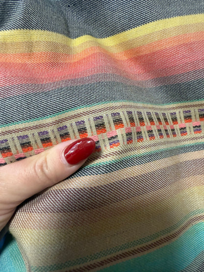 Tan Blue Orange Turquoise Southwest Stripe Cotton Woven "Easy Trail"