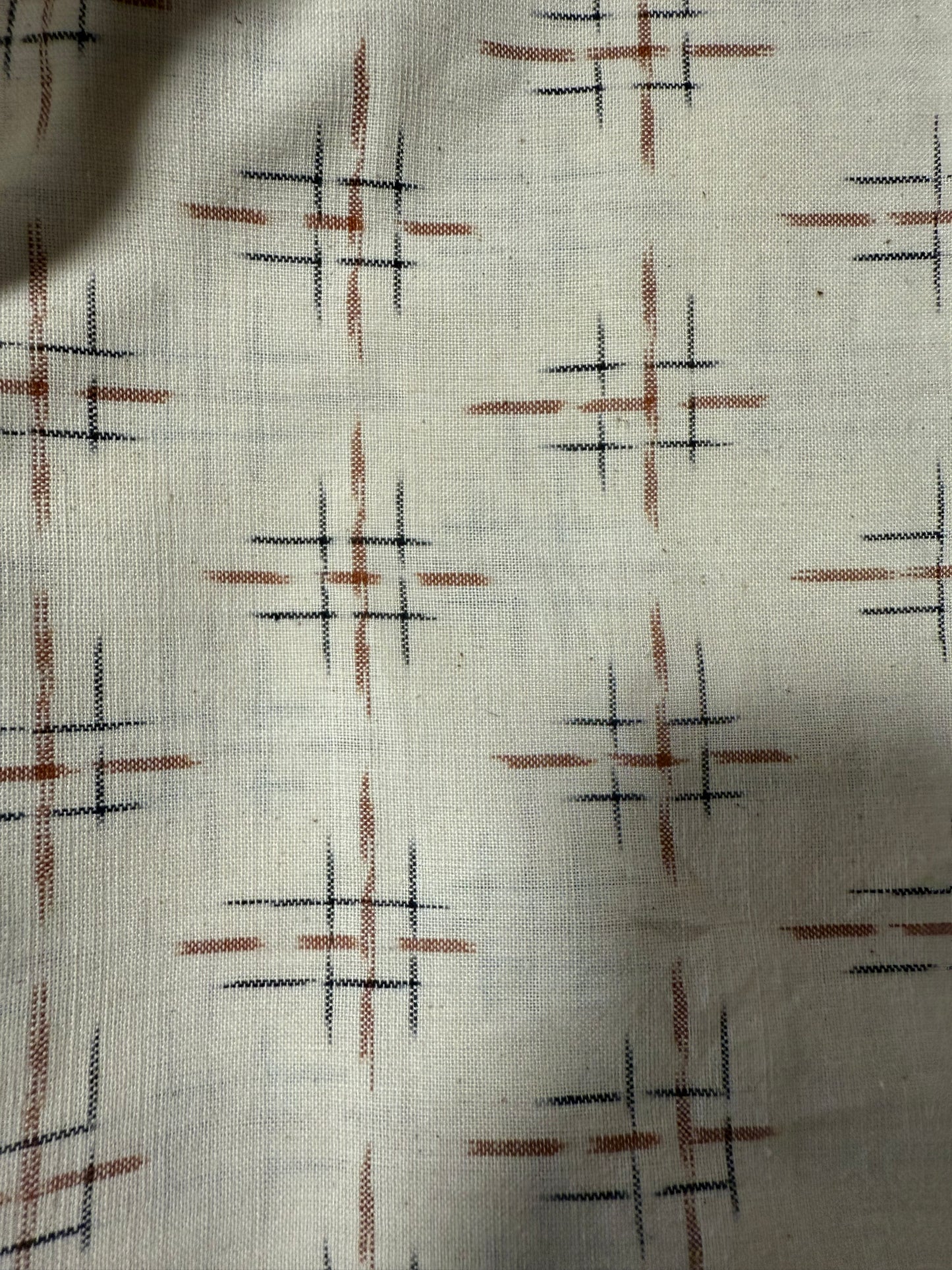 Cream Brown Ikat  Crosshatch Minimalist Design Japanese Cotton Woven "Santa Fe Trail"