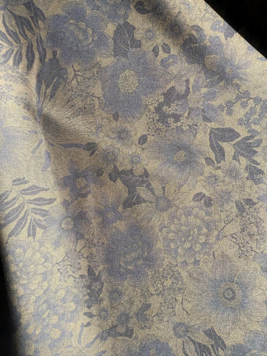 Dark Navy Brown Floral Embossed Tin inspired Design Quilt Cotton Poplin Woven "Moody Susan"