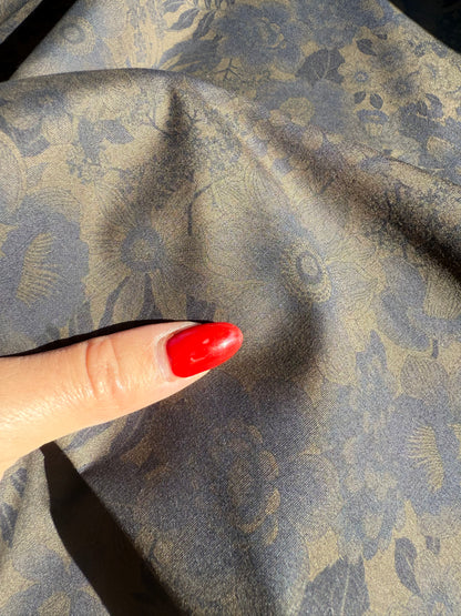 Dark Navy Brown Floral Embossed Tin inspired Design Quilt Cotton Poplin Woven "Moody Susan"