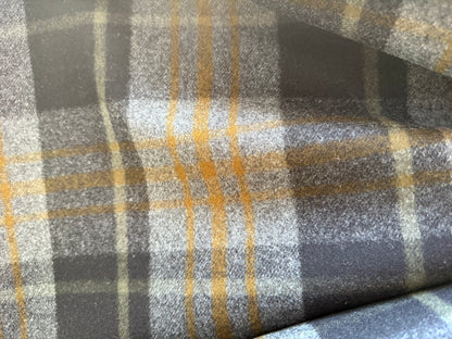 Grey Charcoal Black Yellow Plaid Coat weight Heavy Wool "Black Butte"
