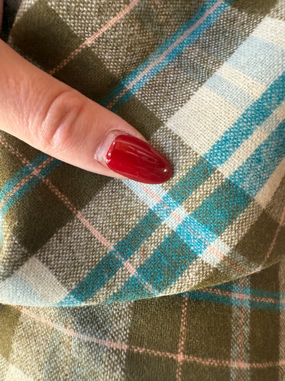 Olive Green Turquoise Blue Yellow Plaid Wool Flannel Woven Fabric Sold by The Yard "Mount Cleveland"