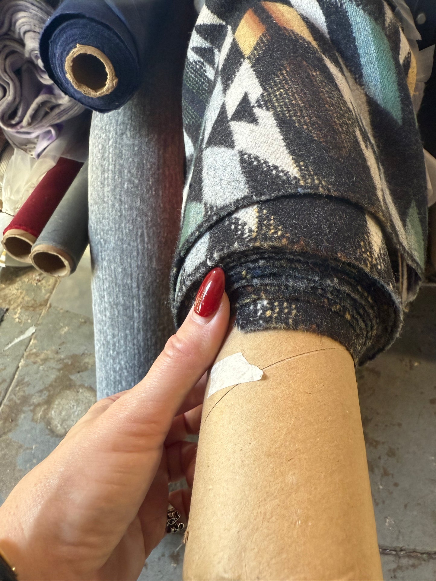 Grey Black Blue Geometric Pendleton Wool Coating "Wyeth Trail"