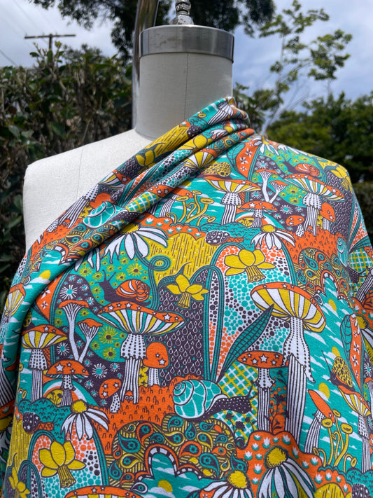 Orange Teal Grey Mushroom Retro Inspired Cotton Spandex Jersey "Shrooming Out"