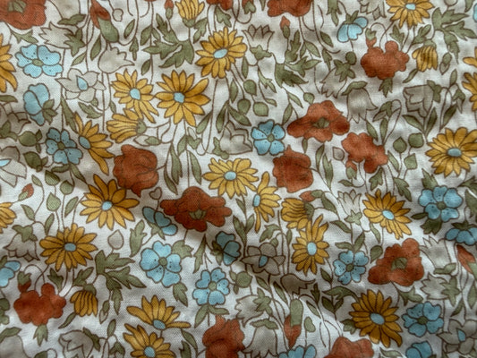 White Blue Sage Rust Floral Print Cotton Poplin "Emma Mae"