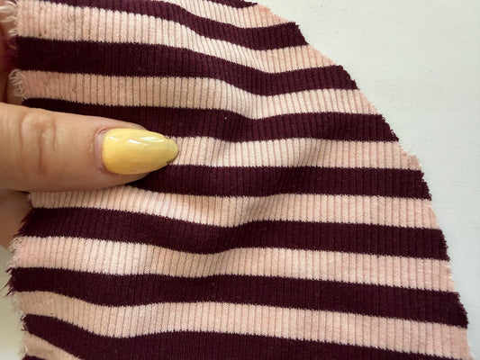 Burgundy Pink .5" Stripe 2x1 Soft Rayon Spandex Rib Knit "Elderberry"