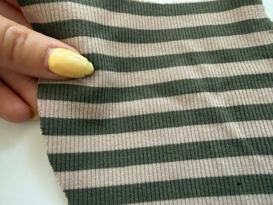 Olive Green Taupe .5" Stripe 2x1 Soft Rayon Spandex Rib Knit "Ground Cherry"