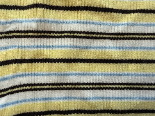 White Butter Yellow Black Blue Stripe 2x1 Soft Rayon Spandex Rib Knit "By Tomorrow"