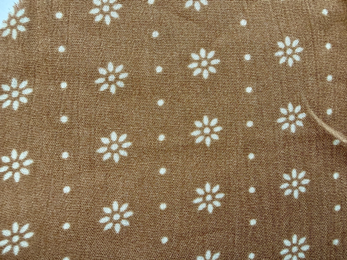 Taupe Tan White Minimal Floral Dot Print Rayon Crepe Woven "Clementine"