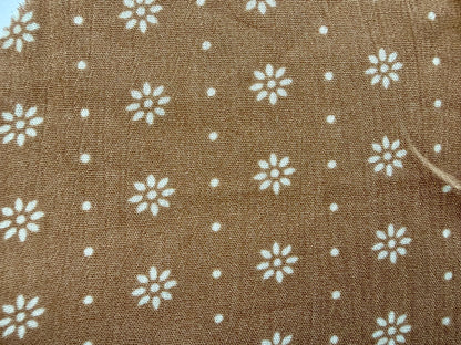 Taupe Tan White Minimal Floral Dot Print Rayon Crepe Woven "Clementine"
