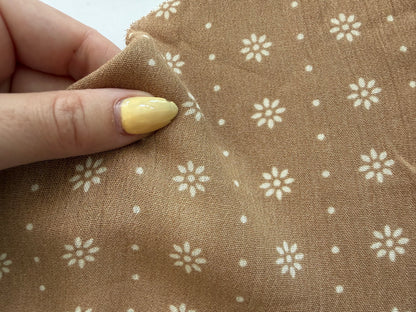 Taupe Tan White Minimal Floral Dot Print Rayon Crepe Woven "Clementine"