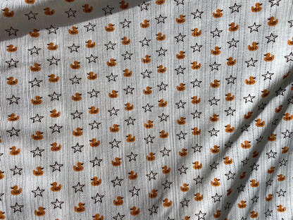 Cream Yellow Duck  Star Print Pointelle Vintage Cotton Jersey "Lucky Duck"