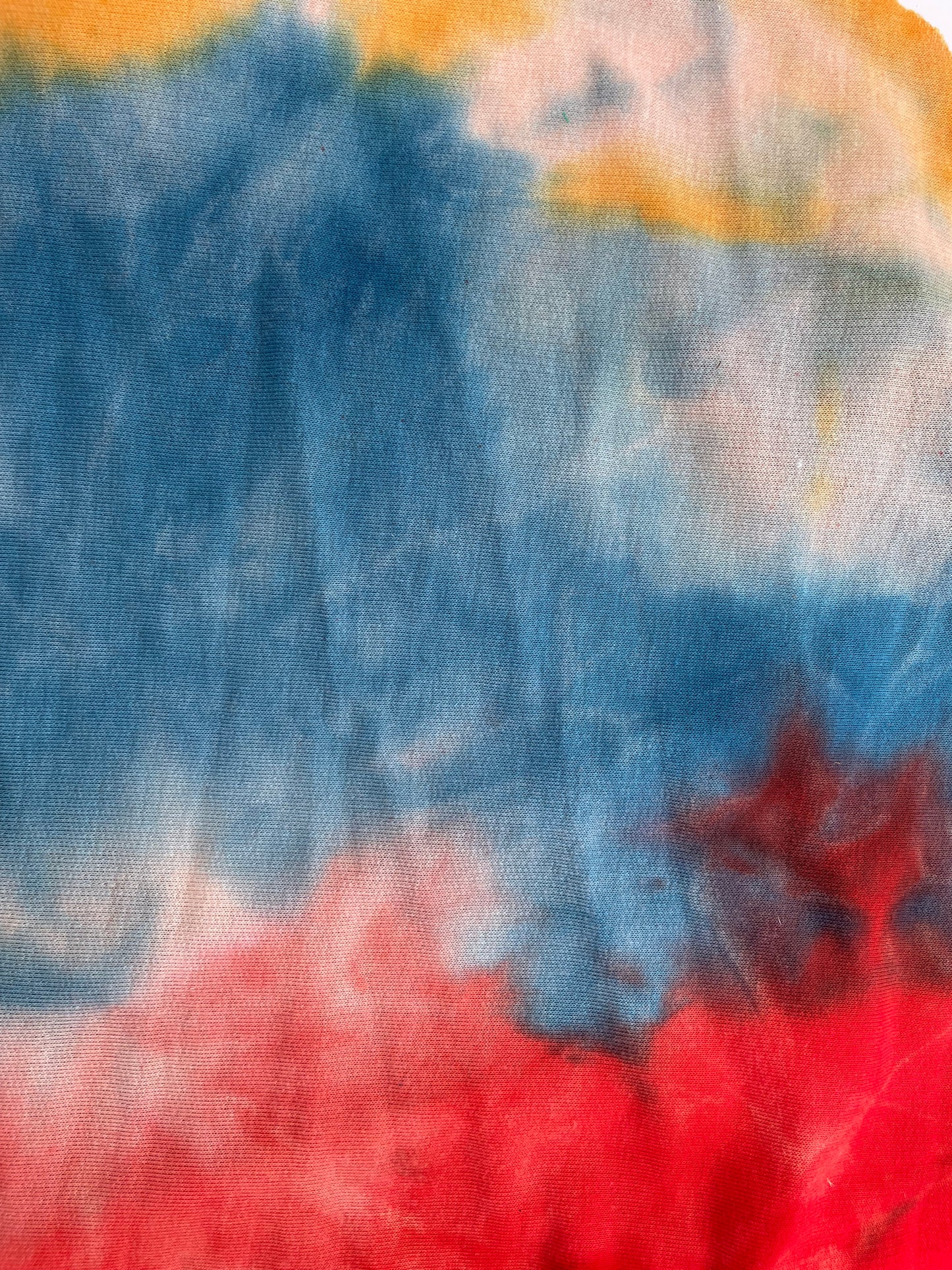 Blue Red Yellow Rayon Spandex French Terry Yoga Jersey Fabric "Melted Snowcone"