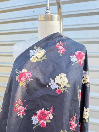 Blue Yellow Pink Floral Cotton Poplin “Mary Memories “
