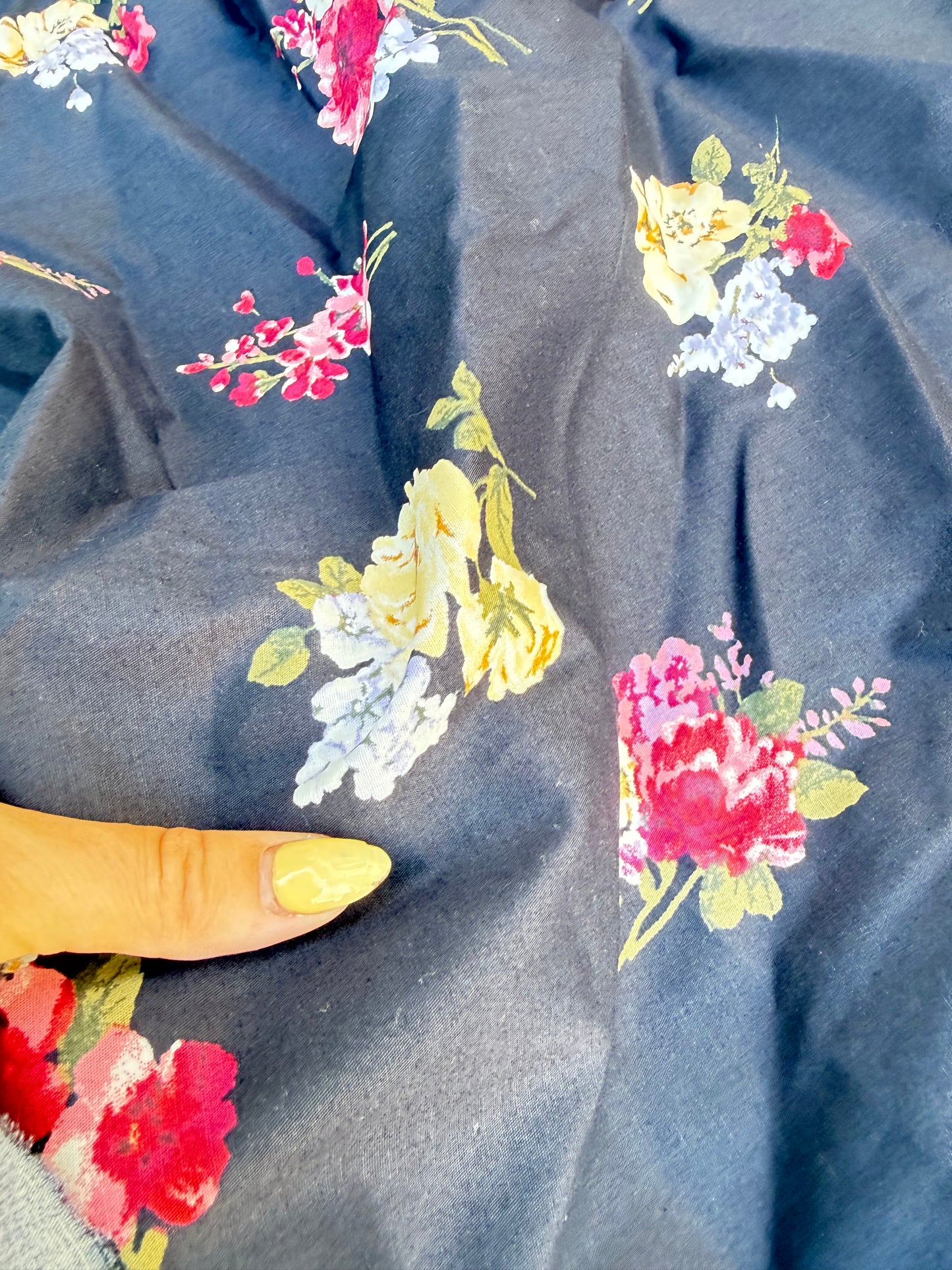 Blue Yellow Pink Floral Cotton Poplin “Mary Memories “
