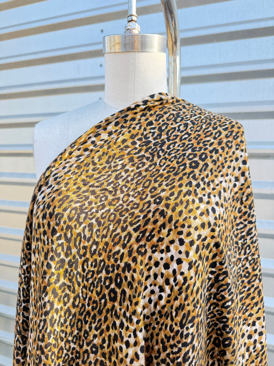 Tan Black Leopard Animal Print Rayon Crepe "Problem Kitty"