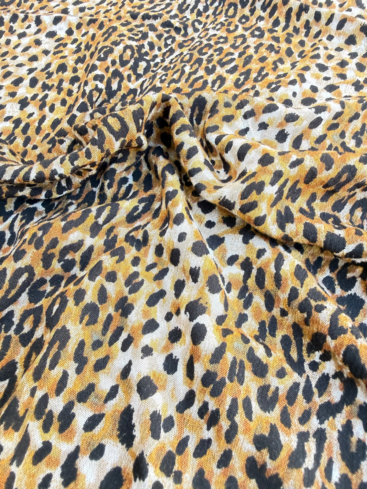 Tan Black Leopard Animal Print Rayon Crepe "Problem Kitty"