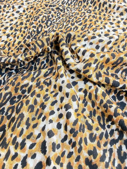 Tan Black Leopard Animal Print Rayon Crepe "Problem Kitty"