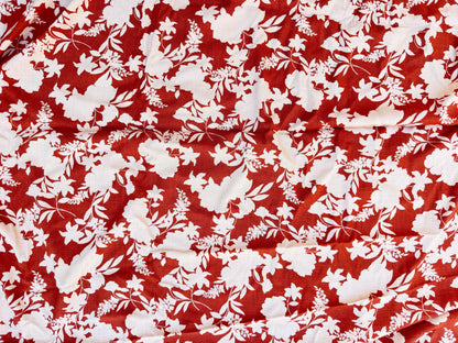Rust Orange White Floral Textured Rayon Spandex Challis Woven "Rusty's Garden"