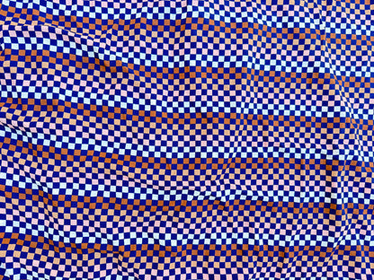 Navy Blue Pink taupe white Checker Stripe Print Polyester Crepe Woven "Checker Hall"